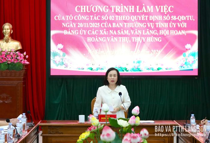 Đồng chí Đoàn Thị Hậu, Phó Bí thư Tỉnh ủy, Chủ tịch HĐND tỉnh phát biểu kết luận chương trình làm việc