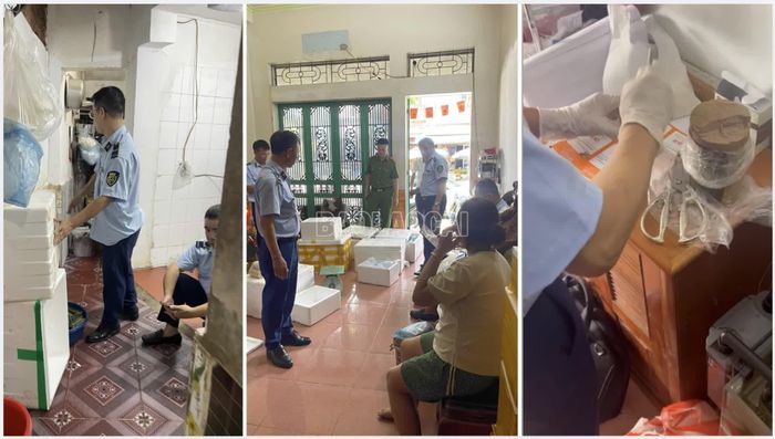Lực lượng chức năng kiểm tra tại cơ sở sản xuất giò, chả.