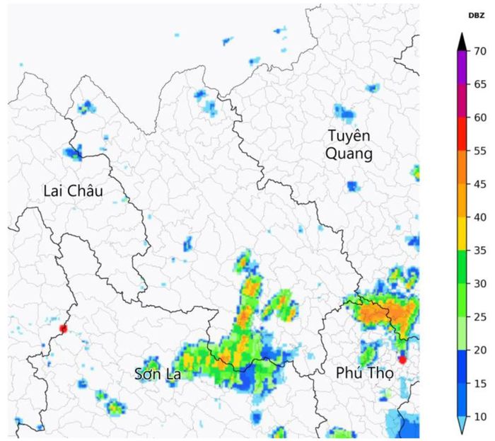 Ảnh radar thời tiết tỉnh Lào Cai lúc 13h10 ngày 23/9/2026 (Nguồn: Trung tâm Mạng lưới KTTV Quốc gia, http://hymetnet.gov.vn)