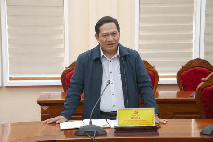 Đồng chí K’ Mák, Ủy viên Ban Thường vụ Tỉnh ủy, Phó Chủ tịch HĐND tỉnh nêu ý kiến tại hội nghị