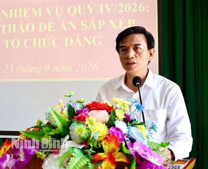 Lãnh đạo Đảng ủy xã Hải Anh báo cáo kết quả công tác Đảng 9 tháng đầu năm 2026.