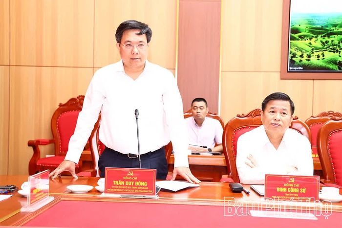 Đồng chí Chủ tịch UBND tỉnh Trần Duy Đông phát biểu tại hội nghị.