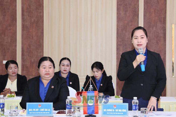 Lãnh đạo Đoàn Thanh niên Nhân dân Cách mạng Lào tỉnh Bò Kẹo phát biểu tại hội đàm.