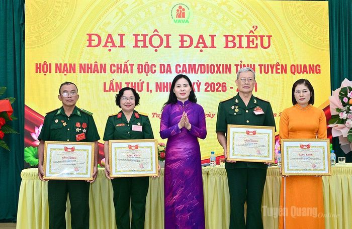 Lãnh đạo Ủy ban MTTQ tỉnh trao Bằng khen cho các cá nhân.
