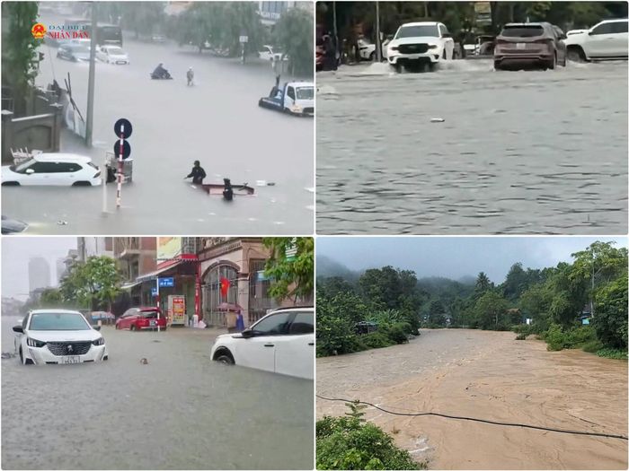 Mưa lớn gây ngập sâu nhiều tuyến đường khu đô thị Vinh, ảnh hưởng đến giao thông và đời sống người dân. Ảnh: Châu San