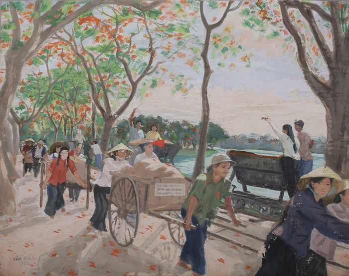 Tác phẩm "Xây dựng đường Thanh niên", tranh bột màu năm 1959