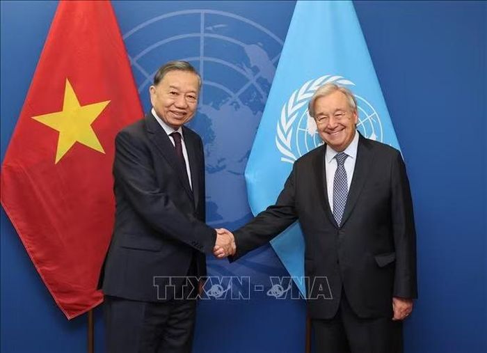 Tổng Bí thư, Chủ tịch nước Tô Lâm gặp Tổng Thư ký Liên Hợp quốc António Guterres. Ảnh: TTXVN