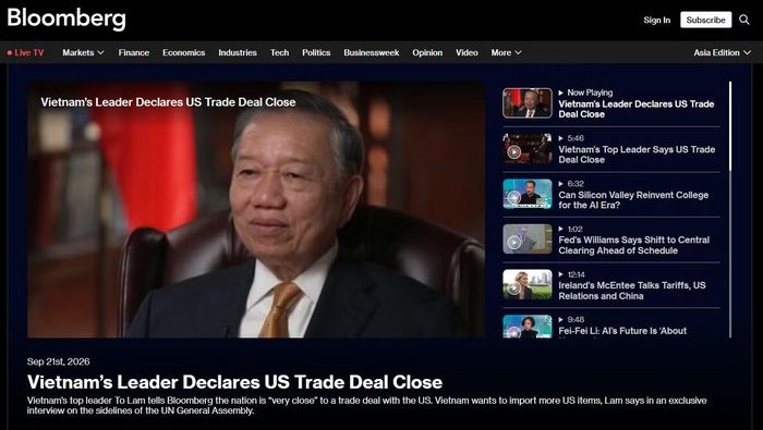 Bloomberg TV đăng tải bài phỏng vấn Tổng Bí thư, Chủ tịch nước Tô Lâm.