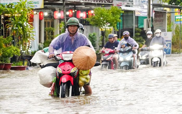 Người dân dừng xe giữa đường khi phương tiện không thể tiếp tục di chuyển do nước ngập sâu. 