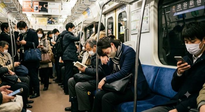 Luôn bắt gặp hình ảnh gục đầu ngủ trên những chuyến tàu điện. Ảnh minh họa