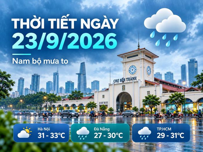 Thời tiết hôm nay 23/9: Miền Trung, Nam bộ mưa lớn, có nơi trên 250mm. Ảnh được tạo với sự hỗ trợ của AI.