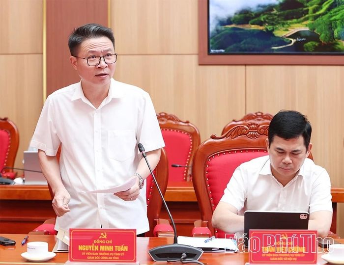 Giám đốc Công an tỉnh Nguyễn Minh Tuấn phát biểu tại hội nghị.Nguồn ảnh: Báo Phú Thọ
