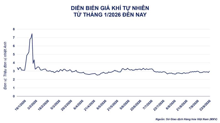 Diễn biến giá khí tự nhiên từ tháng 1-2026 đến nay. Nguồn: MXV