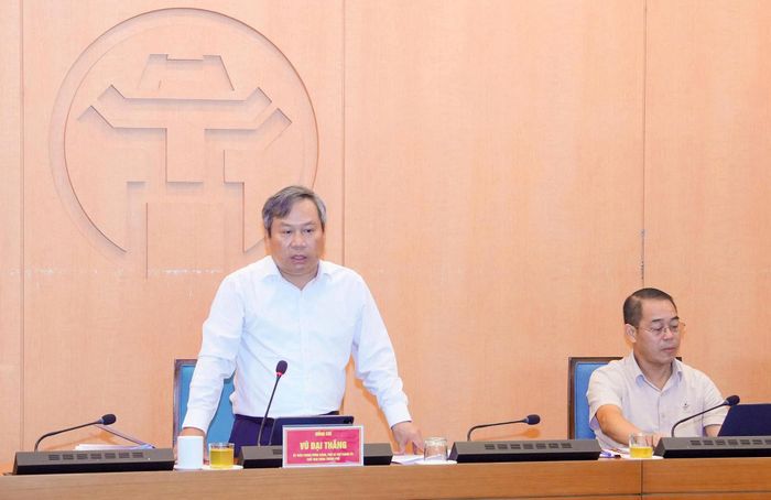 Chủ tịch UBND thành phố Hà Nội Vũ Đại Thắng dự họp tại điểm cầu thành phố Hà Nội. Ảnh: Viết Thành