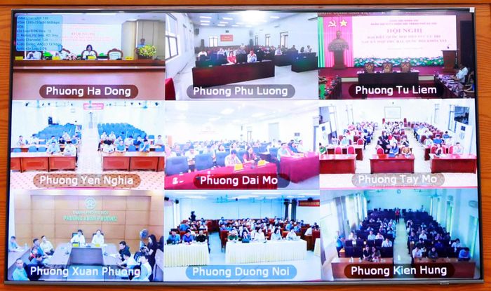 Cử tri tham dự hội nghị tại các điểm cầu. Ảnh: Văn Tuyến