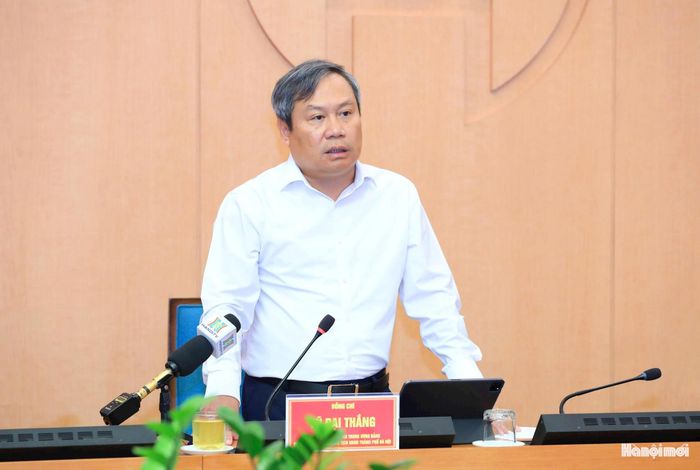 Chủ tịch UBND thành phố Hà Nội Vũ Đại Thắng phát biểu chỉ đạo tại cuộc họp. Ảnh: Viết Thành