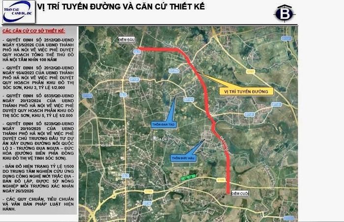 Bản vẽ thiết kế vị trí tuyến đường nối Quốc lộ 3 - Trường đua ngựa - Đức Hòa. Ảnh: Đức Khiêm