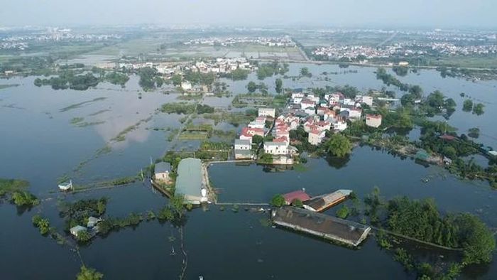 Ngoài ra, một số trang trại chăn nuôi ở đây vẫn bị ngập, bao quanh là "biển" nước.