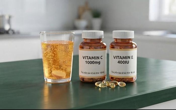 Cần dùng vitamin C và E đúng liều lượng khuyến nghị, ưu tiên nguồn thực phẩm tự nhiên và tham khảo ý kiến bác sĩ khi có bệnh lý nền hoặc đang dùng thuốc điều trị. Ảnh minh hoạ AI
