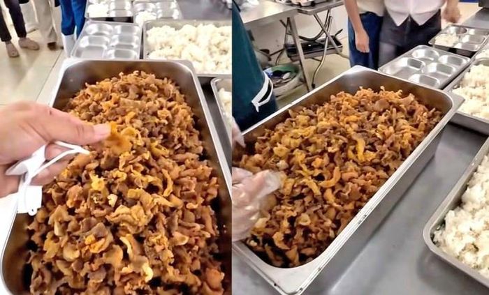 Hình ảnh tại bếp ăn bán trú Trường tiểu học Quảng Bị 1 lan truyền trên mạng. Ảnh: MXH.