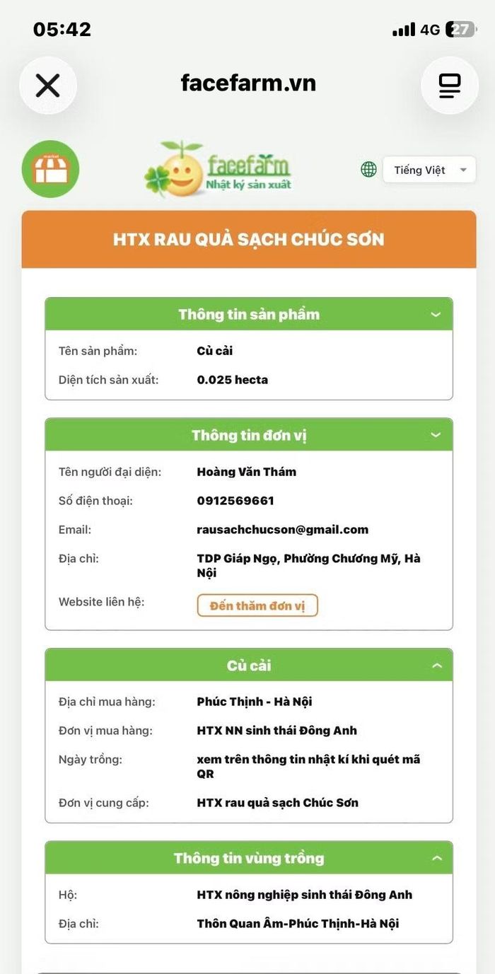 Phụ huynh có thể dễ dàng truy xuất nguồn gốc rau củ được nhập về bếp ăn trường học