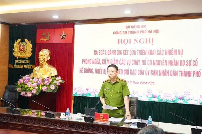 Thiếu tướng Nguyễn Hồng Ky, Phó Giám đốc Công an thành phố Hà Nội phát biểu chỉ đạo tại hội nghị