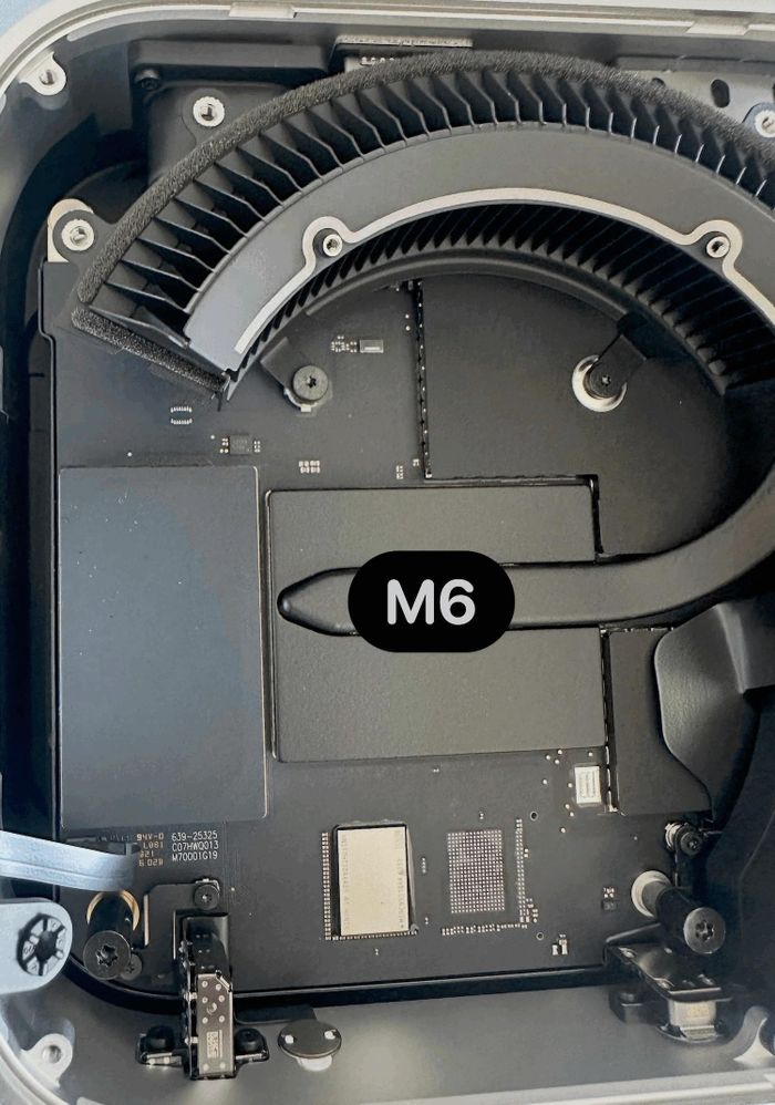 Bên trong mẫu máy Mac mini dùng chip M6. Ảnh: Expand Mac mini.