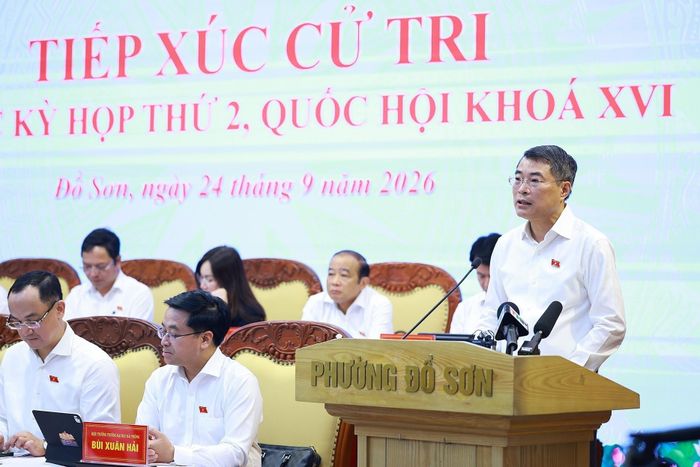 Thủ tướng Lê Minh Hưng phát biểu tại buổi tiếp xúc cử tri thành phố Hải Phòng trước Kỳ họp thứ hai Quốc hội khoá XVI. Ảnh: Dương Giang – TTXVN