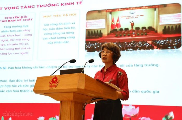 PGS.TS Nguyễn Thị Thu Phương nhấn mạnh vai trò của văn hóa đối với mục tiêu tăng trưởng GDP - Ảnh: chinhphu.vn/Diệu Anh
