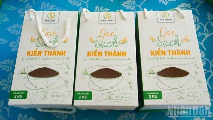 Sản phẩm gạo sạch của Hợp tác xã Nông nghiệp và Dịch vụ Kiến Thành do bà Phan Thị Thảo Sương làm Giám đốc. (Ảnh: VĂN ÚT)