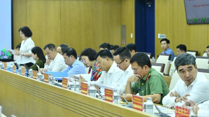 Các thành viên Đoàn Kiểm tra, giám sát số 222 của Bộ Chính trị tham dự hội nghị. (Ảnh: THANH GIANG)