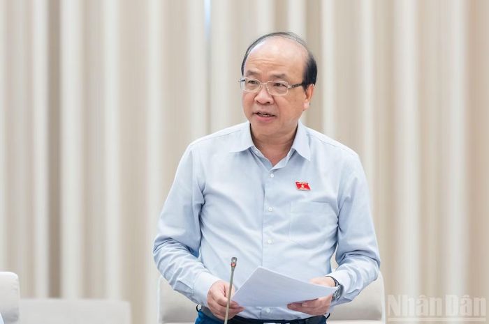Chủ nhiệm Ủy ban Pháp luật và Tư pháp Phan Chí Hiếu nêu quan điểm thẩm tra. (Ảnh: DUY LINH)