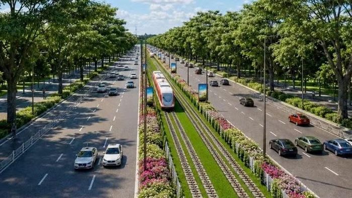 Mô phỏng tuyến tàu điện đô thị (LRT). (Ảnh: SUN GROUP)