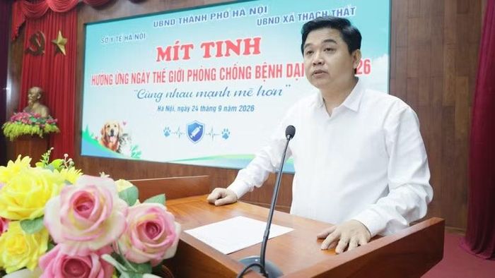 Phó Cục trưởng Cục Phòng bệnh (Bộ Y tế) Võ Hải Sơn phát biểu ý kiến tại lễ mít-tinh. (Ảnh: Mai Trang)
