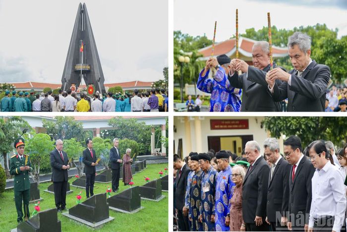 Đoàn đại biểu lãnh đạo xã Cần Giờ, các xã Thạnh An, Nhà Bè, An Thới Đông cùng đại diện các ban, ngành dành phút mặc niệm, tưởng nhớ các Anh hùng liệt sĩ tại Nghĩa trang liệt sĩ Rừng Sác-Cần Giờ.