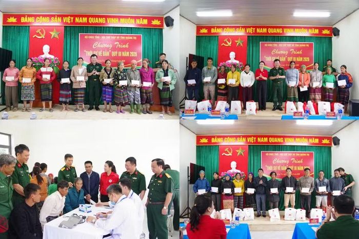 Bộ Chỉ huy Quân sự và Hội Chữ thập đỏ tặng quà đến người dân.