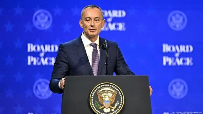 Đặc phái viên Hội đồng Hòa bình về Gaza Nickolay Mladenov phát biểu về tiến trình chuyển tiếp và tái thiết Dải Gaza. (Nguồn: DW)