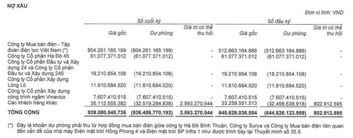 Nợ xấu và trích lập dự phòng lớn, chủ yếu từ điện. Nguồn: HDG