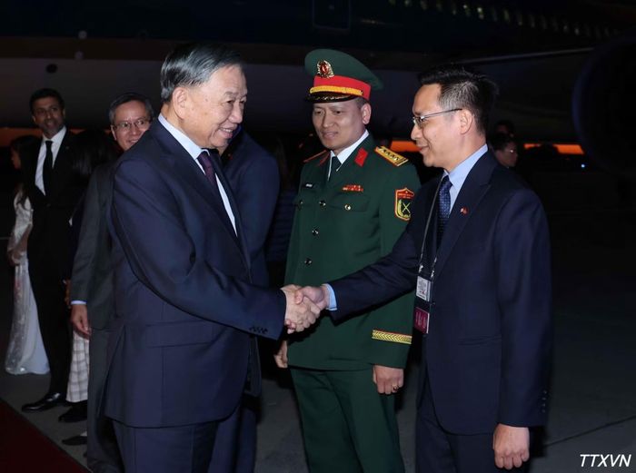 Cán bộ, nhân viên Đại sứ quán Việt Nam tại Canada đón Tổng Bí thư, Chủ tịch nước Tô Lâm tại sân bay quốc tế Ottawa Mcdonald-Cartier. Ảnh: Thống Nhất/TTXVN