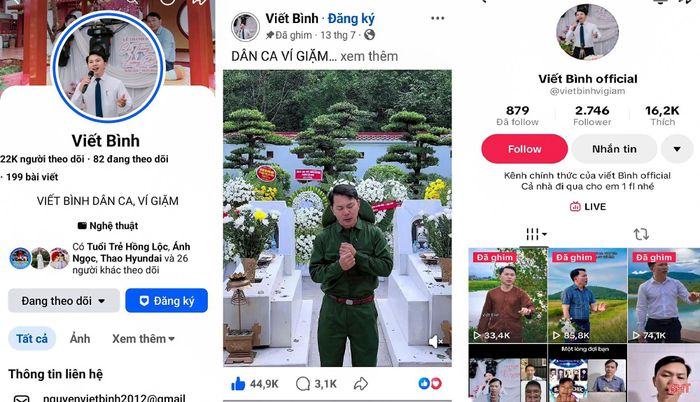 Các trang cá nhân dành để lan tỏa dân ca ví, giặm có hàng chục nghìn lượt yêu thích của anh Nguyễn Viết Bình trên nền tảng Facebook và TikTok.