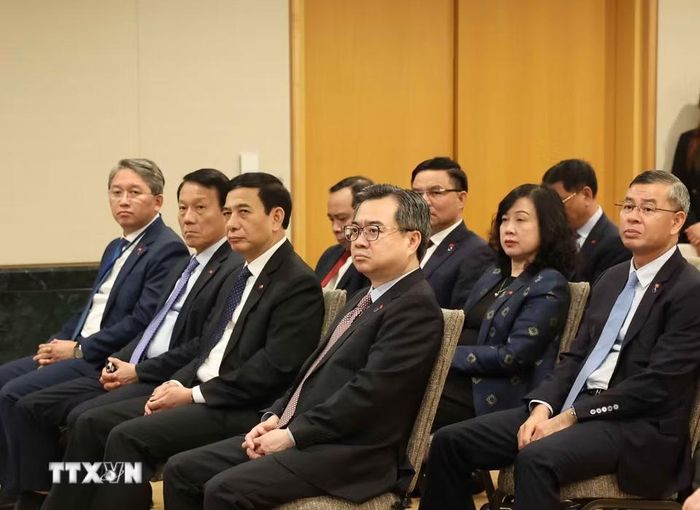 Thành viên đoàn cấp cao Việt Nam tham dự sự kiện. (Ảnh: Thống Nhất/TTXVN)