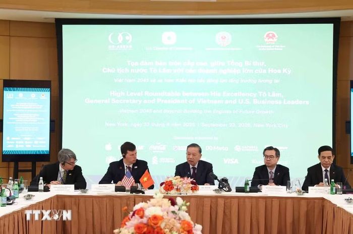 Tổng Bí thư, Chủ tịch nước Tô Lâm dự Tọa đàm bàn tròn cấp cao với các doanh nghiệp lớn của Hoa Kỳ. (Ảnh: Thống Nhất/TTXVN)