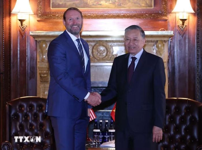 Tổng Bí thư, Chủ tịch nước Tô Lâm tiếp ông William Nathan Franklin, Chủ tịch kiêm Nhà sáng lập Tập đoàn Pacifico Energy. (Ảnh: Thống Nhất/TTXVN)