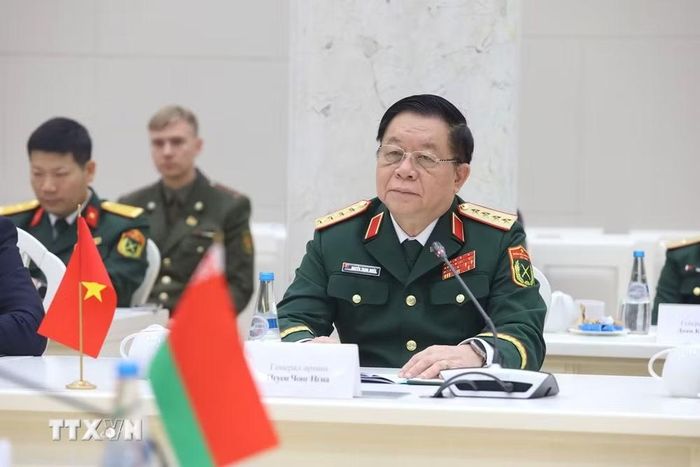 Đại tướng Nguyễn Trọng Nghĩa tại hội đàm. (Ảnh: Văn Hiếu/TTXVN)