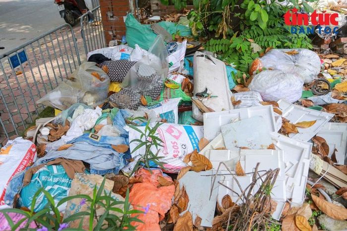 Rác sinh hoạt, túi nilon và phế thải xây dựng bị vứt thành từng đống dọc khu vực dự án.