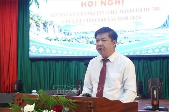 Ông Lương Nguyễn Minh Triết, Ủy viên Trung ương Đảng, Bí thư Tỉnh ủy Đắk Lắk phát biểu tại Hội nghị.