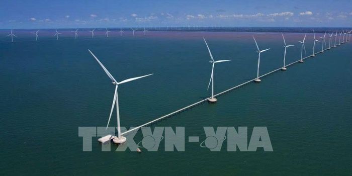 Phối cảnh Nhà máy điện gió Hòa Bình 2-1 và Nhà máy điện gió Hòa Bình 4 tại xã Vĩnh Hậu, tỉnh Cà Mau. Ảnh: Tuấn Phi - TTXVN