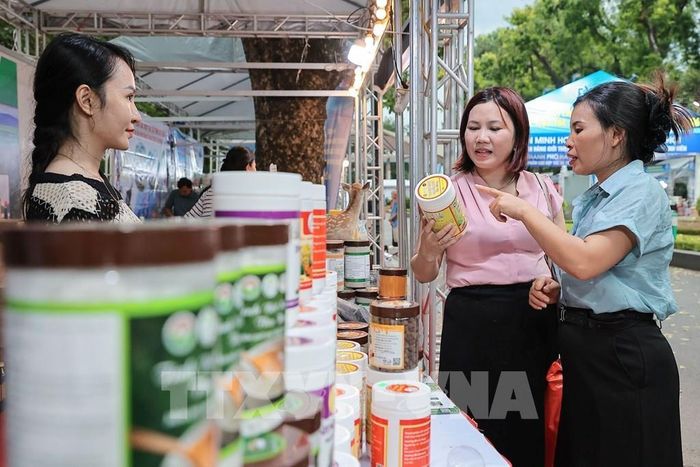 Khách tham quan và mua sắm tại Hội chợ xúc tiến thương mại cho các Hợp tác xã khu vực miền Bắc năm 2026. Ảnh: Lê Đông - TTXVN