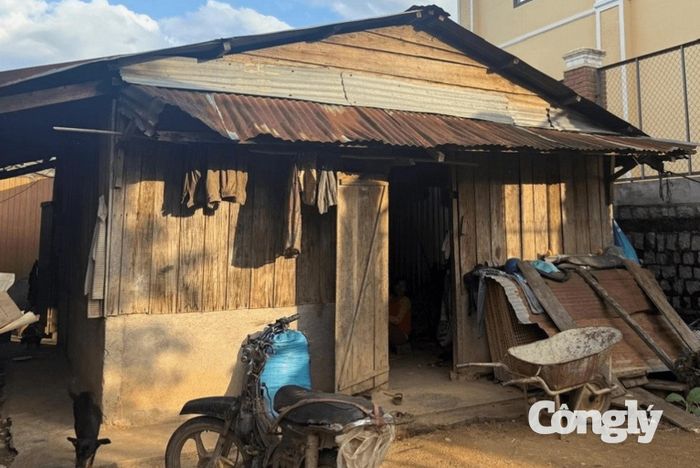 Nhà ván xuống cấp của 2 hộ nghèo được công an xã khảo sát để xóa nhà tạm.