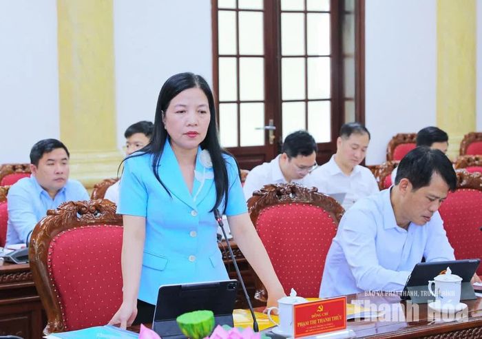 Chủ nhiệm Ủy ban Kiểm tra Tỉnh ủy Phạm Thị Thanh Thủy phát biểu tại hội nghị.